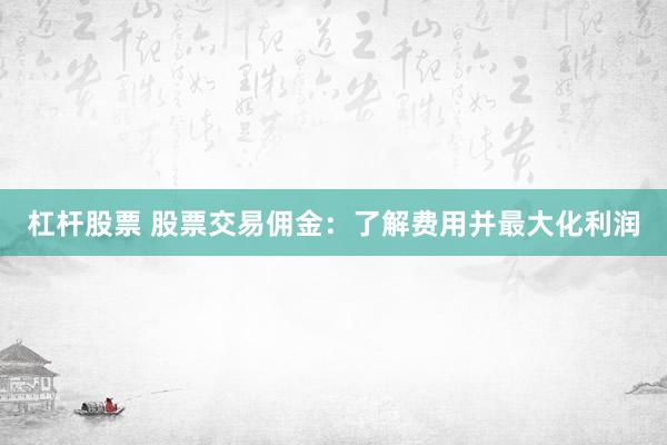 杠杆股票 股票交易佣金：了解费用并最大化利润